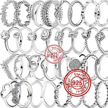 טבעת כסף 925 נצחית, לב, כתר, פרח, כנף, CZ