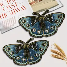 טלאי רקמה פרפר כחול, קישוט לבגדים, כובע, תיק