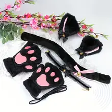 כפפות חתול חורף לבנות, 5 חלקים, אוזני חתול