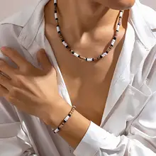 סט תכשיטים לגבר, צמידים וחרוזי חימר טבעי, וינטג'