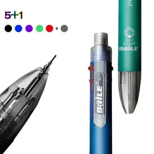 עט 6 ב-1, 5 צבעים, עיפרון אוטומטי, מחק, כתיבה נוחה