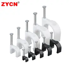 קליפס כבל עגול מפלסטיק PE עם מסמר פלדה, 100 יח׳