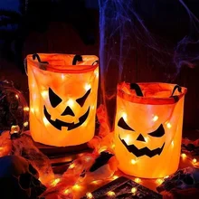 דלעת LED לחג- Halloween סלסלת ממתקים מתקפלת