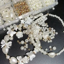 חרוזי פרל אקרילי לבן מעורב - קישוטים לתכשיטים