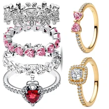 טבעת לב כסף 925 - פרח, אופנה נשים, אדום