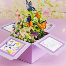 כרטיס ברכה נפתח תלת מימד יום הולדת-פרחים ופרפרים