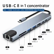 מתאם USB-C 8 ב-1, רכזת HDTV, SD, טעינה מהירה