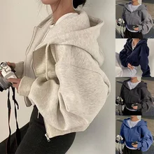 סווטשירט נשים קרופ אינס-פליס כחול נייבי - חורף 2024