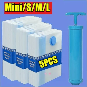 סט שקיות אחסון ואקום עם משאבה- לבגדים, מצעים