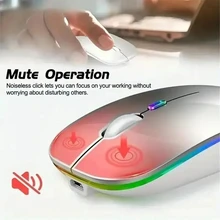 עכבר אלחוטי נטען שקט עם תאורת LED-לפטופ ומחשב