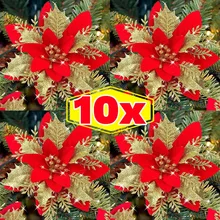 פרחי חג מולד נוצצים - 10 יח' קישוט לעץ - מסיבה