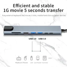 רכזת USB-C 8 ב-1 למחשב נייד - HDMI, קורא כרטיסים ועוד