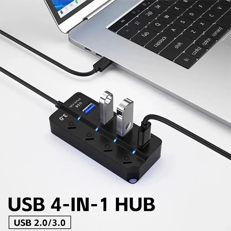 HUB USB 3.0 מפצל 4 ב-1 עם מתג - כבל 30 ס,מ