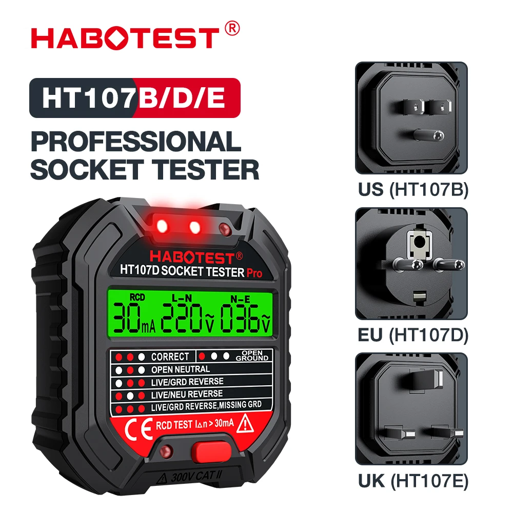 בודק שקע חשמל דיגיטלי HT107 Pro - בדיקת מתח EU