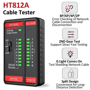 בוחן כבל רשת HT812A - RJ45 RJ11 עם צג LED