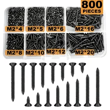 בורג פח עצמי M2 שחור 800 יח'- אידיאלי DIY ושיפוץ