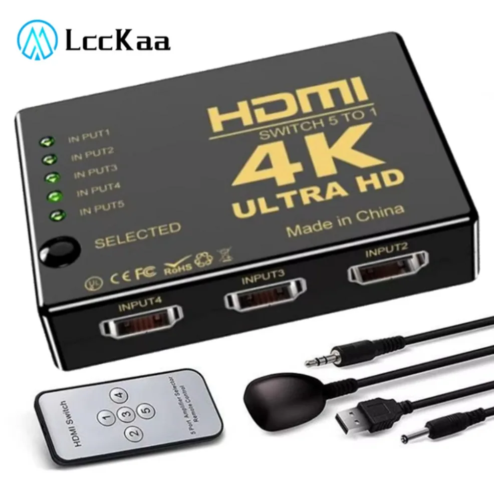 בורר HDMI 5x1 - 4K עם שלט IR , מתאים ל-Xbox