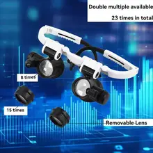 זכוכית מגדלת לתכשיטנים LED 8X-23X - משקפי ראש