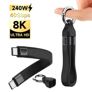 כבל USB-C 240W , USB4.0 מהיר , מחזיק מפתחות