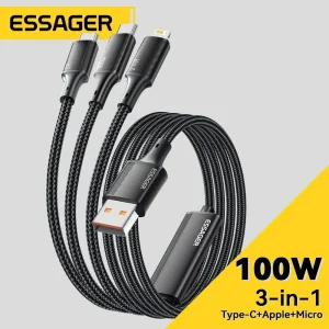 כבל טעינה 3 ב-1 Essager - לאייפון, אנדרואיד, טעינה מהירה