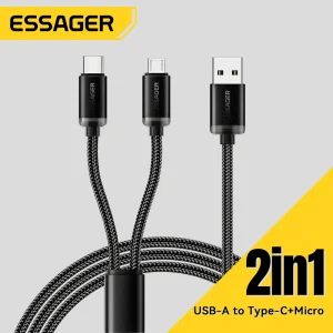כבל טעינה Essager 2 ב-1, Type C Micro USB - טעינה מהירה