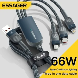 כבל טעינה Essager 3 ב-1 - 66W טעינה מהירה לאייפון