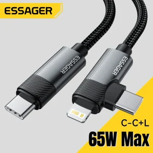 כבל טעינה Essager PD 65W - Type C ל-Type C + Lightning