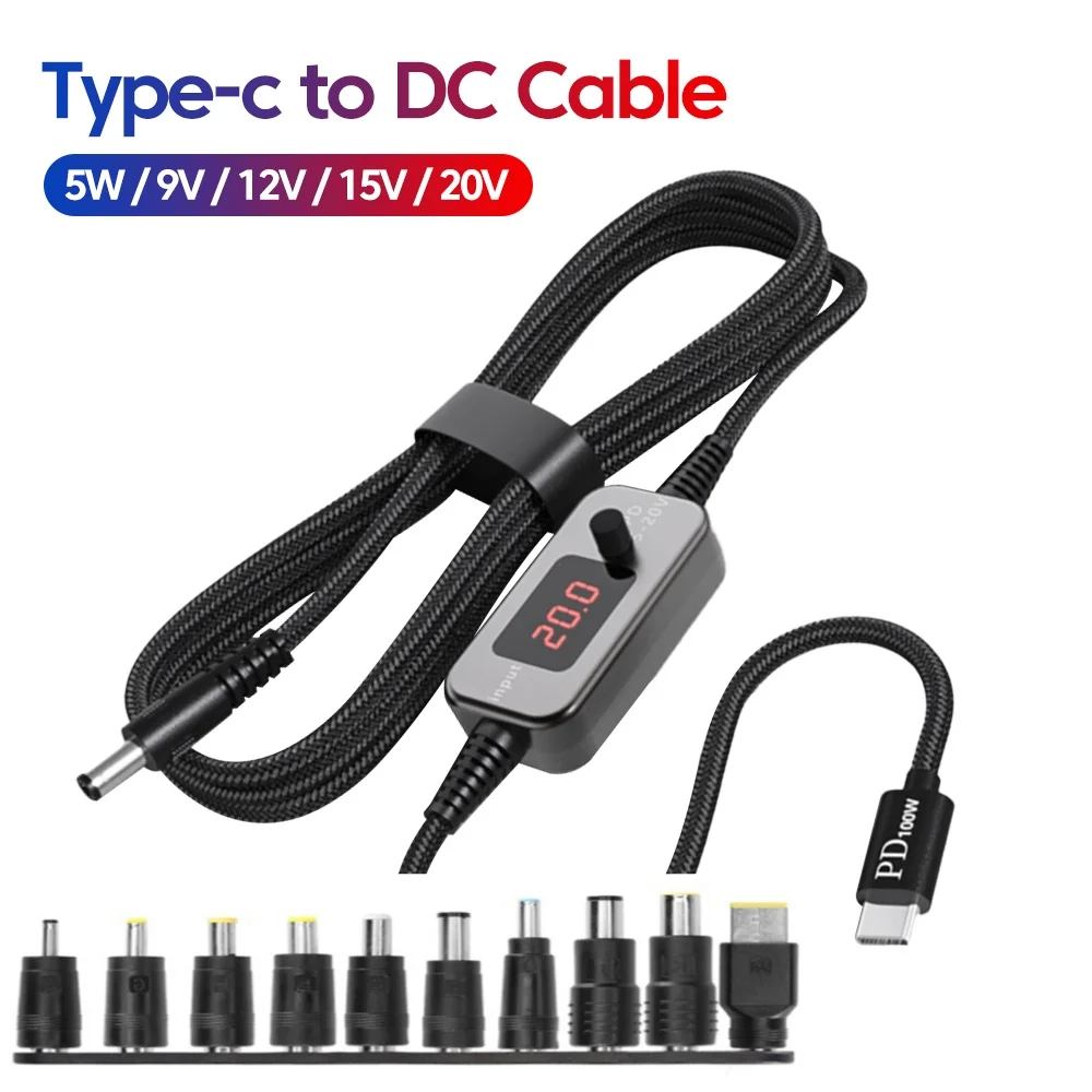 כבל טעינה USB C ל-DC מתכוונן 5V-20V - טעינה מהירה