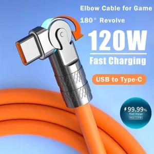 כבל טעינה USB-C מהיר 120W 7A - זוית 180 מעלות