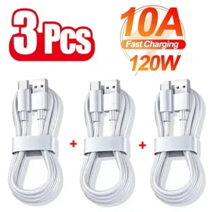 כבל טעינה USB C מהיר 3 יחידות - 100W,10A לאייפון אנדרואיד