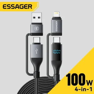 כבל טעינה USB Type C Essager - 4 ב-1 לאייפון, PD 100W