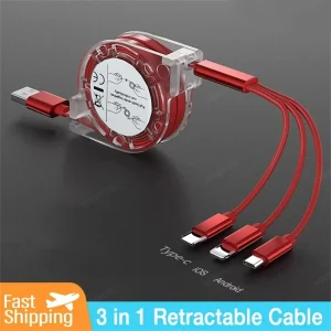 כבל טעינה USB נשלף 3 ב-1 - אייפון, אנדרואיד