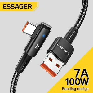 כבל טעינה מהיר Essager 7A USB-C 90 מעלות - OPPO Huawei