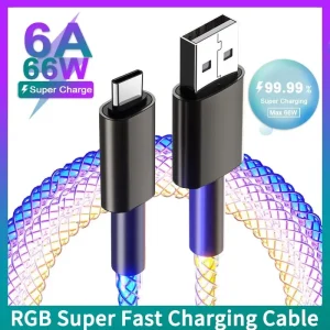 כבל טעינה מהיר RGB - Type C ל- Huawei Xiaomi