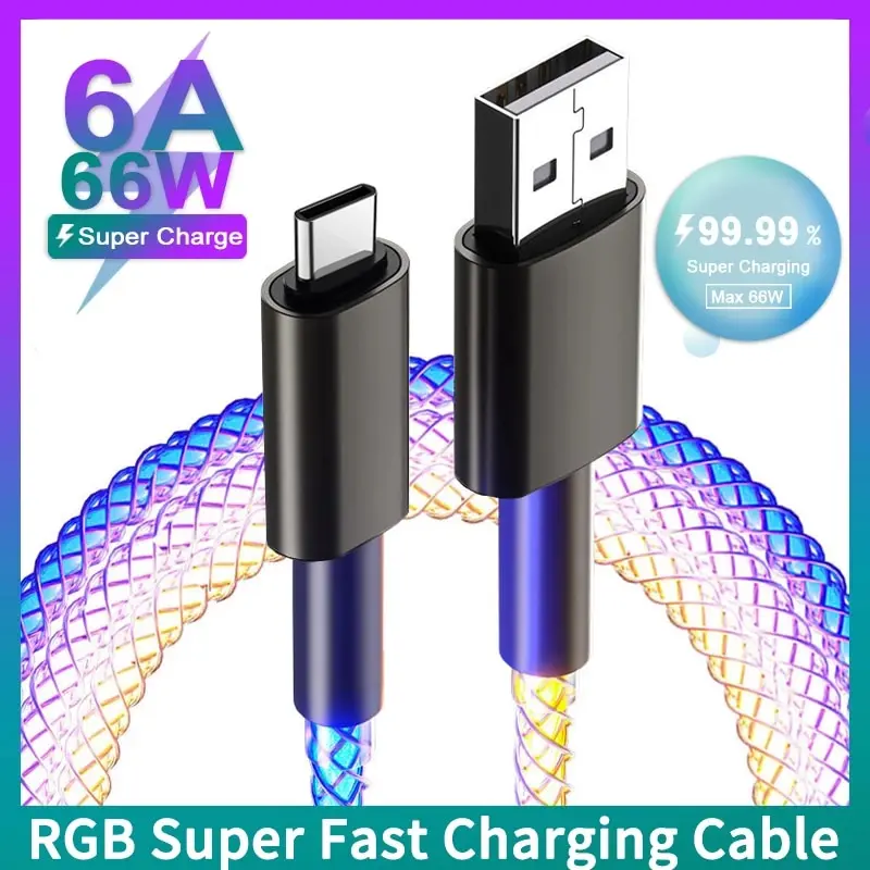 כבל טעינה מהיר RGB - Type C ל- Huawei Xiaomi