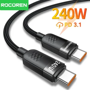 כבל טעינה מהיר Type-C Rocoren 240W למחשב נייד ונייד