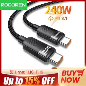 כבל טעינה מהיר Type-C Rocoren 240W למחשב נייד וסלולרי
