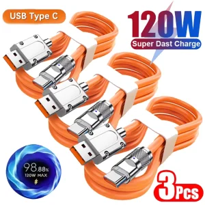 כבל טעינה מהיר Type-C סיליקון 120W - 3 יחידות