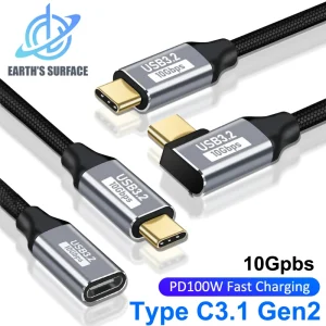 כבל טעינה מהיר USB-C 100W , כבל מאריך 90 מעלות