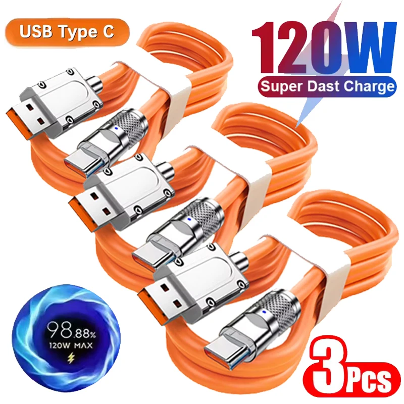 כבל טעינה מהיר USB-C 120W - 3 יחידות לסמסונג, שיאומי
