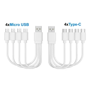 כבל טעינה מרובה 4 ב-1 USB C קצר - 20 ס,מ