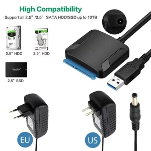 כבל מתאם SATA ל-USB3.0 לכונן קשיח SSD,HDD 3.5,2.5 אינץ'