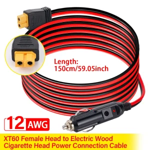 כבל מתאם XT60 ל מצת רכב 12AWG - הגנה 30A