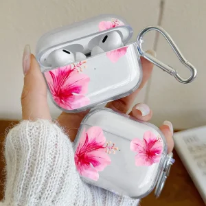 כיסוי AirPod Hibiscus ורוד - עמיד ועם קריבינר