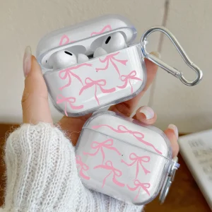 מארז AirPods מעוצב עם סרט ורוד , כיסוי מגן