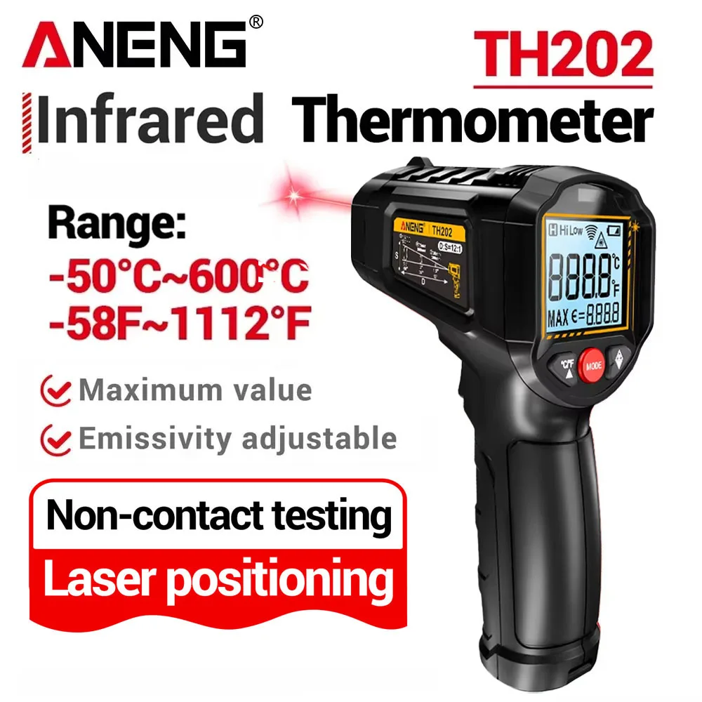 מד חום אינפרא אדום ANENG -50~600℃ דיגיטלי ללא מגע