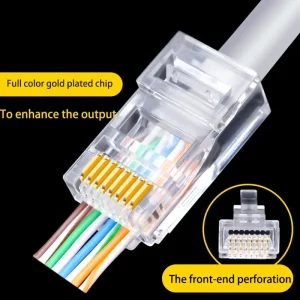 מחבר RJ45 Cat6 - 50 יחידות - ראש קריסטל לרשת