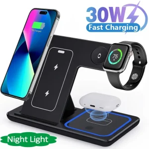 מטען אלחוטי מהיר 3 ב-1 מתקפל - iPhone, Apple Watch