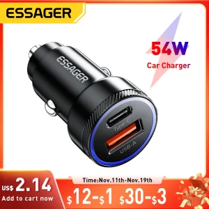 מטען לרכב Essager 54W - טעינה מהירה Type-C ו-USB
