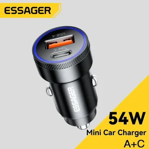 מטען לרכב Essager 54W - טעינה מהירה USB C ו-USB